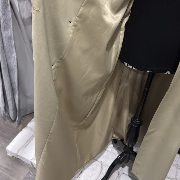 AVEC LES FILLES Women Trench Coat Long Maxi Khaki Tan Green Large Belted - Picture 12 of 16